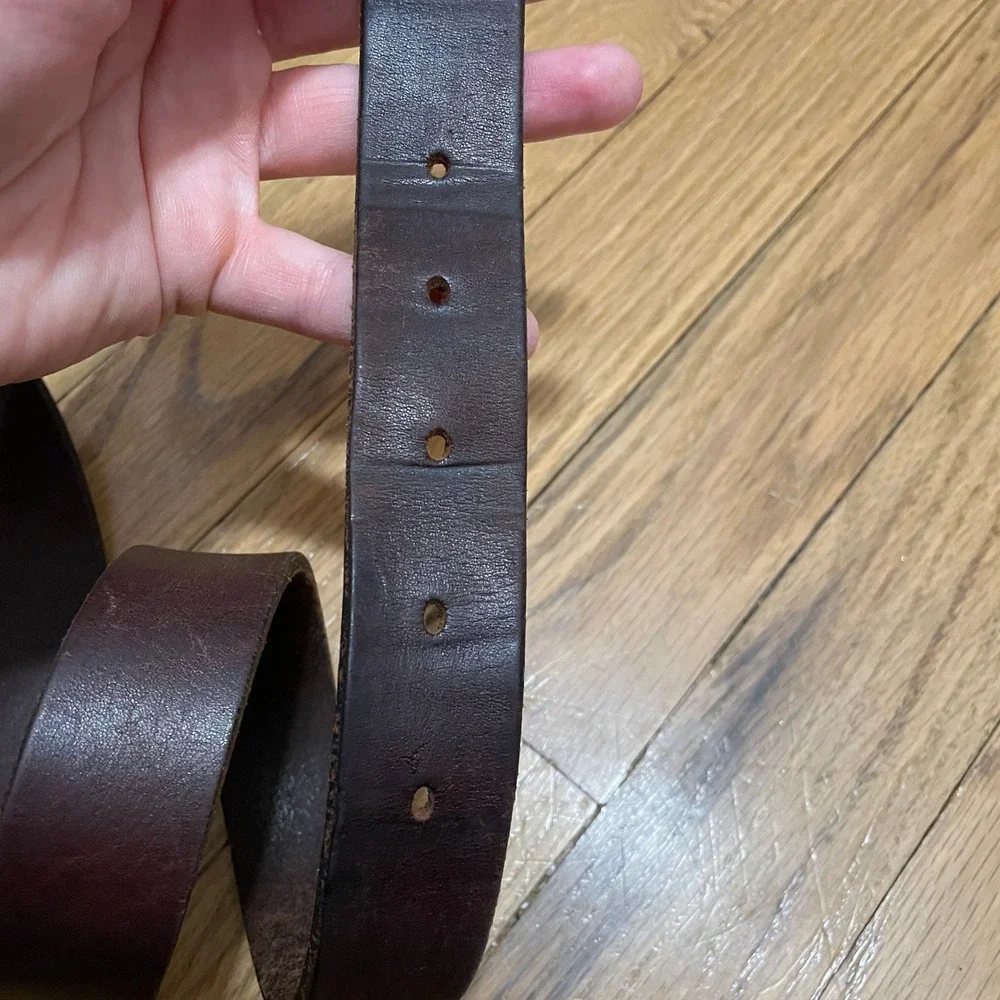 VTG Old Navy Men's 38 Brown Genuine Italian Leather Belt USA Silver‎ Buckle